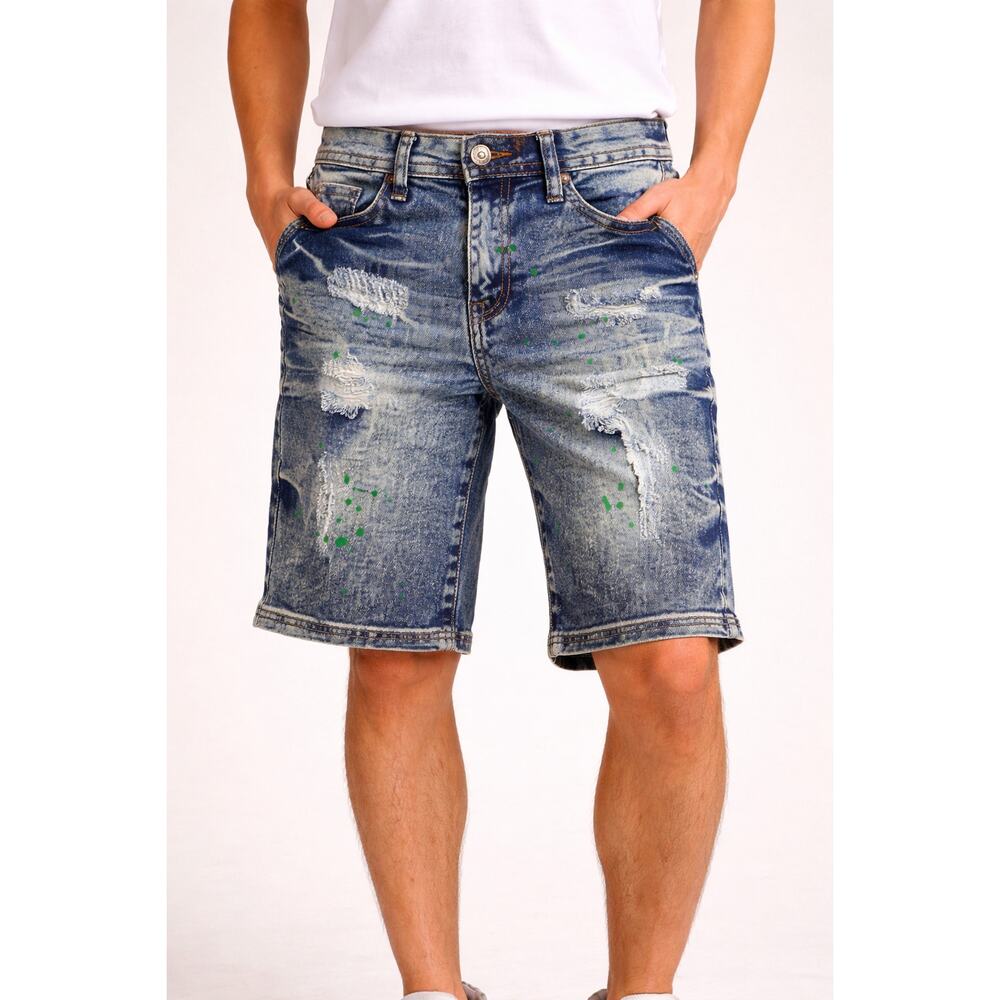 Truth Substance Slim Fit Distressed Denim Shorts Paint Splatter Size 7